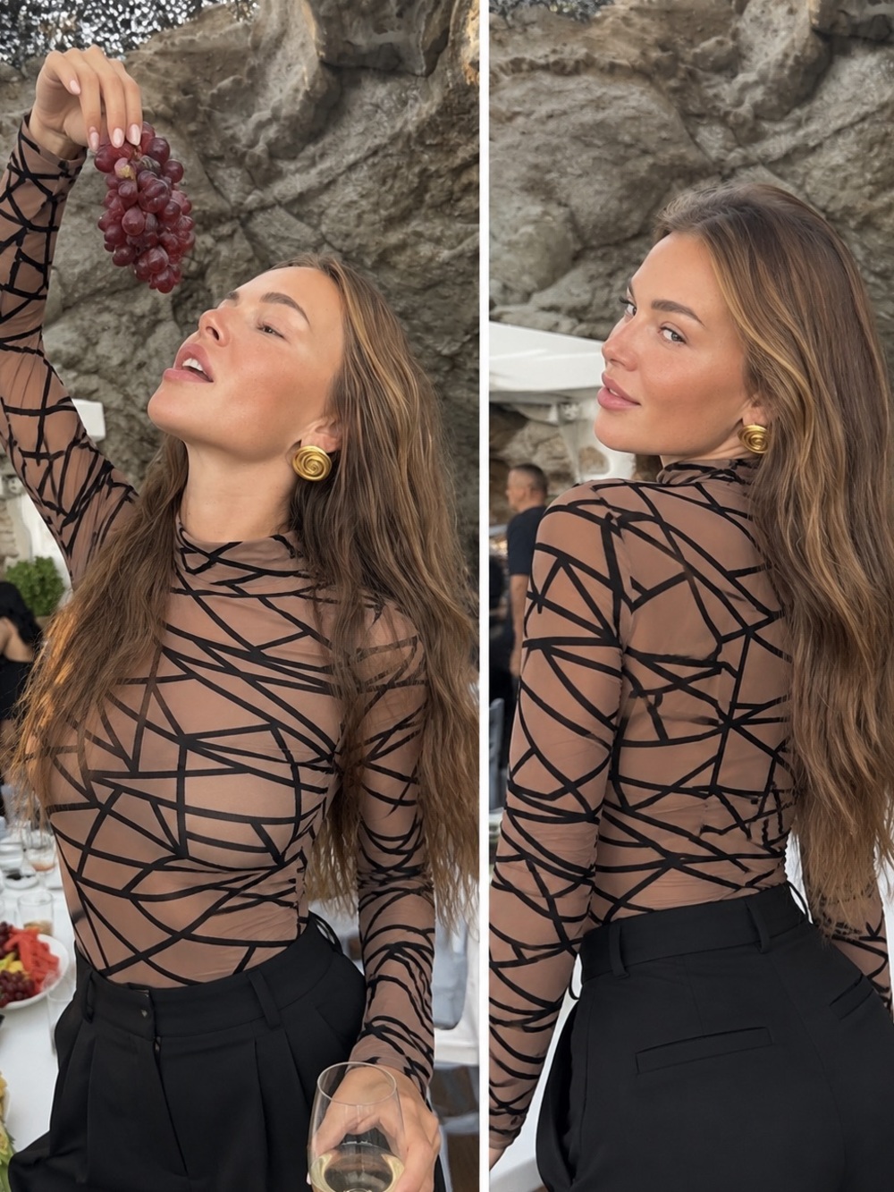 Fashion Nova Sheer Mesh Geometric Bodysuit | Size S
